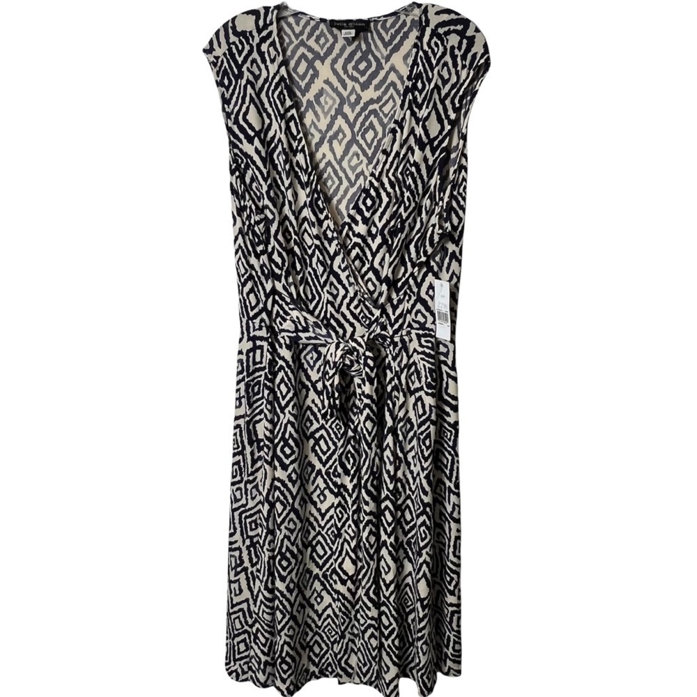 JULIE DILLON NEW YORK PLUS SIZE 22W WOMEN V-NECK BLUE CREAM POLYESTER DRESS NWT